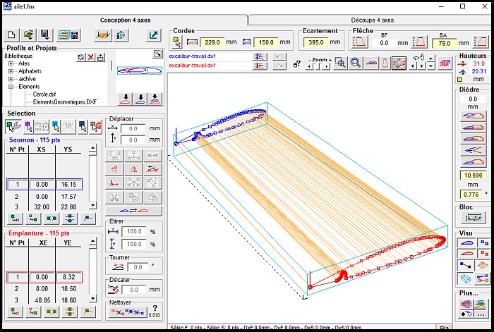 Un écran de FilChaudNX, le logiciel de pilotage de la CNC fil chaud MC4X